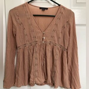 American Eagle Outfitters Peach Lace Detail Blouse